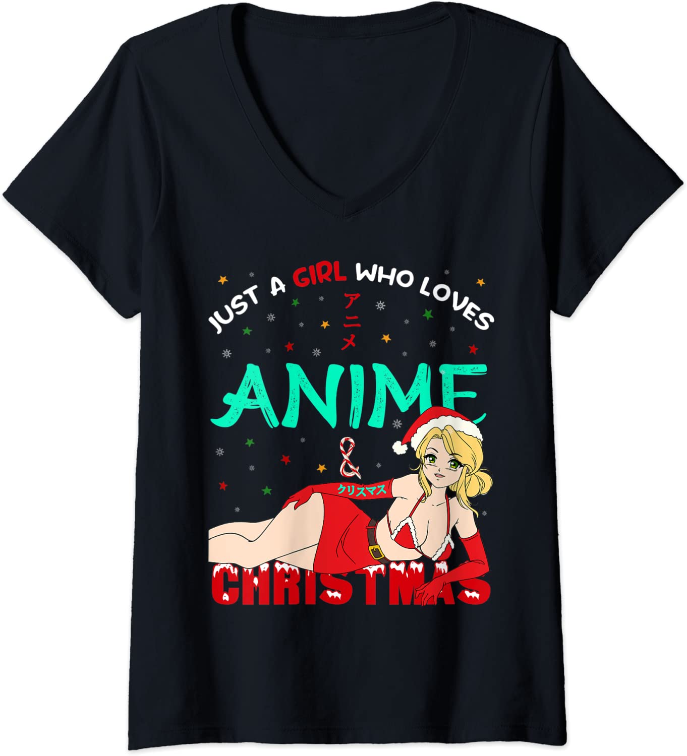 Price:$19.99 Just a Girl who Loves Anime Christmas Shirt Sexy Women Otaku V-Neck T-Shirt : Clothing, Shoes & Jewelry