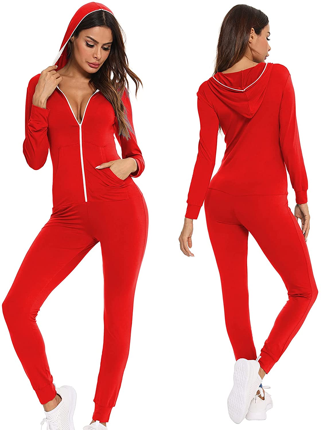 Price:$23.99 Womens Pajamas Jumpsuits Zip-up Hoodie Union Jumpsuit Romper Sexy Onesies Long Sleeve Bodysuits One Piece Sleepwear : Clothing, Shoes & Jewelry