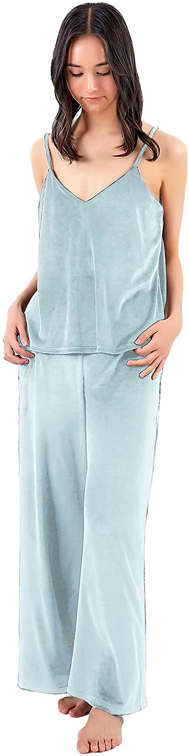 Price:$29.90 Womens Velour Loungewear Set Tank Top Long Pants 2 Piece Sleeveless Cami Sets Sexy Pajamas Soft Velvet Pjs Plus Size at Amazon Women’s Clothing store