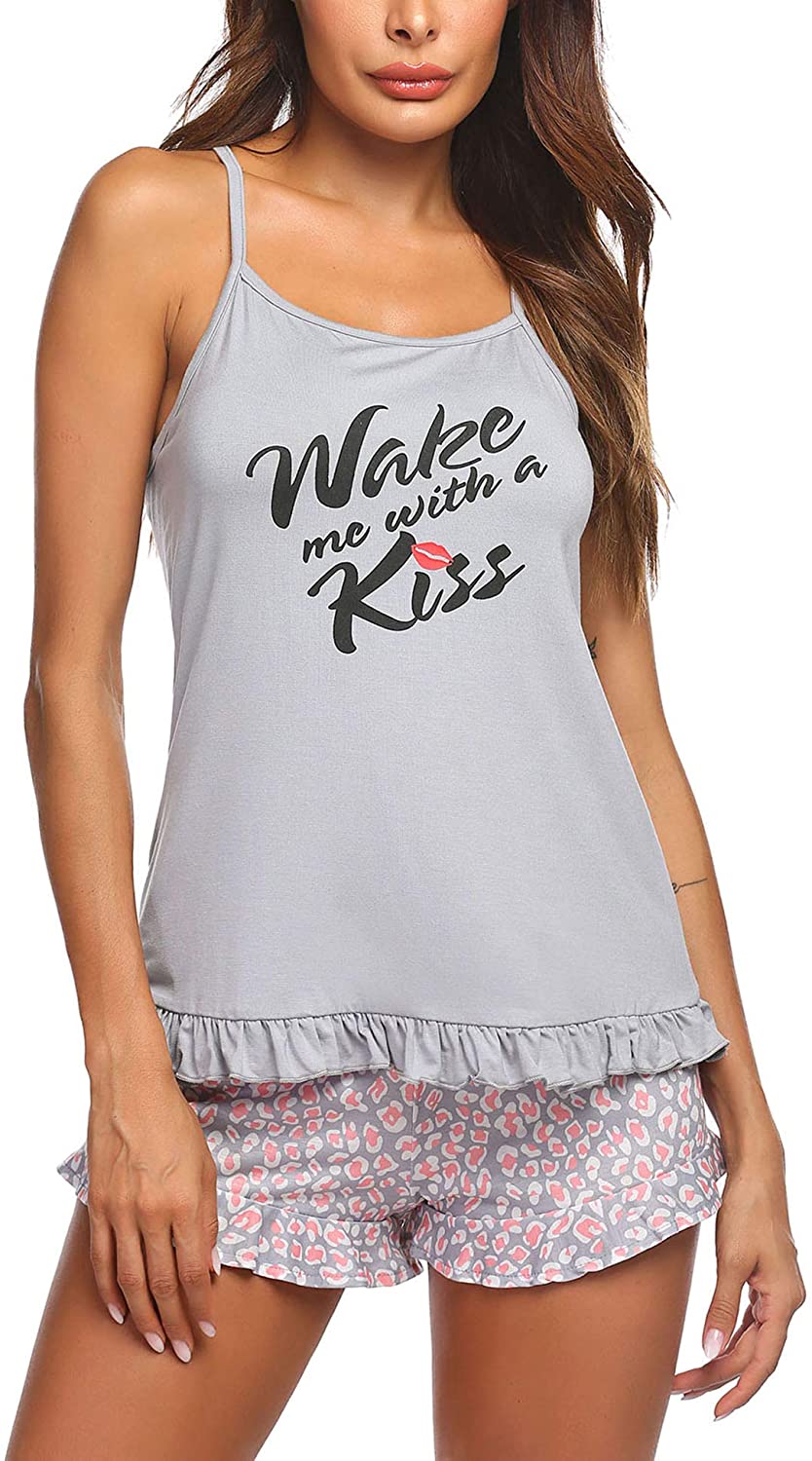 Price:$15.88 Women's Shorts Pajama Set Cami Tank Strap Top with Shorts Sleepwear Sets Cami PJs Set with Short at Amazon Women’s Clothing store