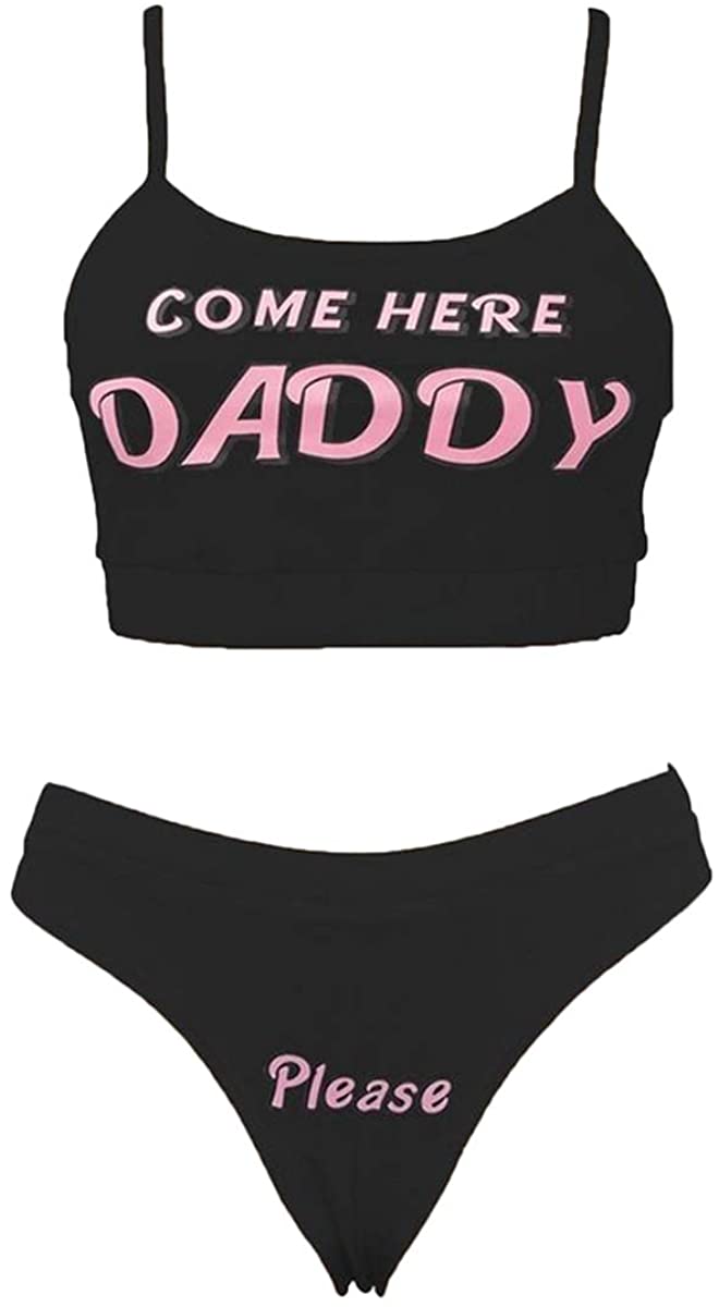 Price:$9.99 Sexy Women Come Here Daddy Please Strappy Lingerie Set 2PCS Slutty Underwear Tank Tops and Panty Pajamas Sleepwear at Amazon Women’s Clothing store