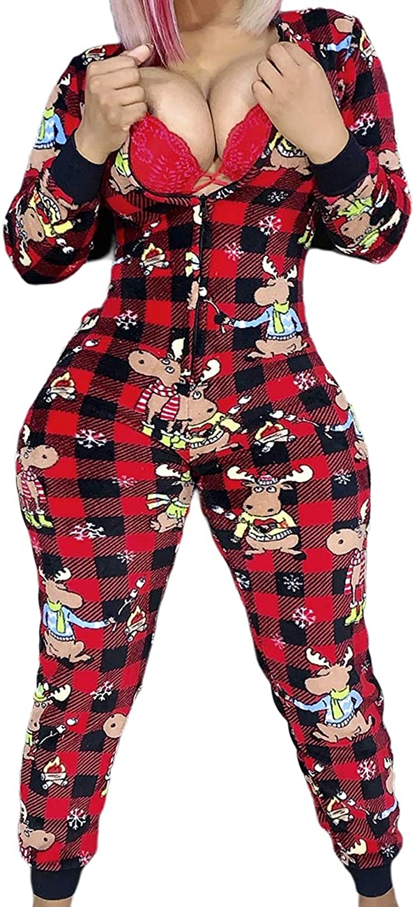 Price:$22.99 One Piece Onesie Sleepwear Print Xmas Christmas Pajamas Jumpsuit Rompers Clubwear Nightwear at Amazon Women’s Clothing store