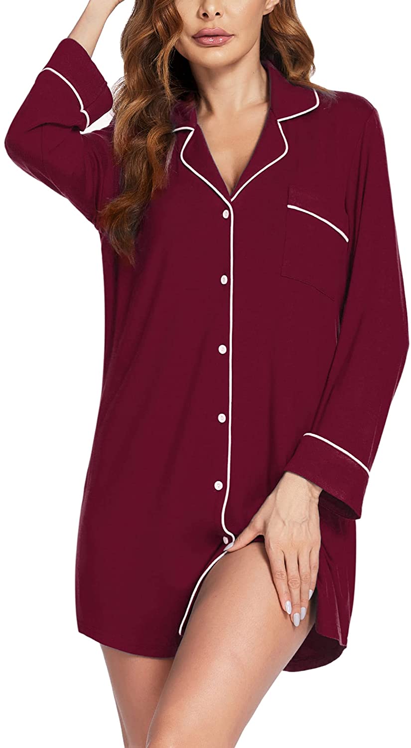Price:$21.99 Sleep Shirt for Women Boyfriend Long Sleeve Nightgown Nightshirt Button Down Pajama Top S-XXL at Amazon Women’s Clothing store