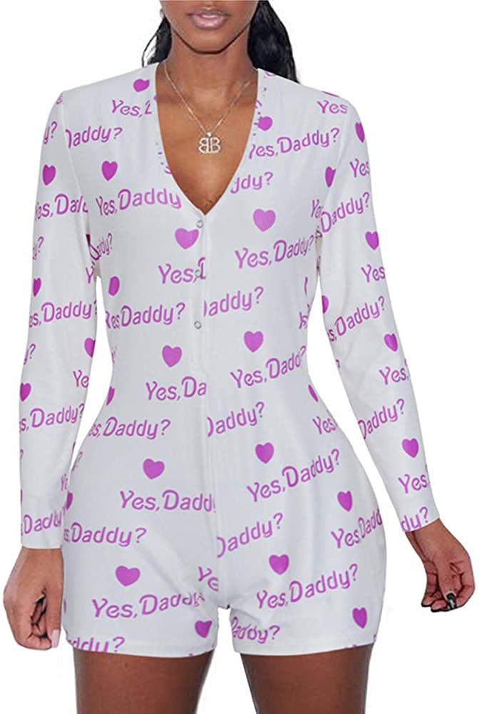 Price:$9.99 Sexy Shorts Rompers, Long Sleeve Print Bodycon Jumpsuit Summer One Piece Bodysuit Pajama Overall at Amazon Women’s Clothing store