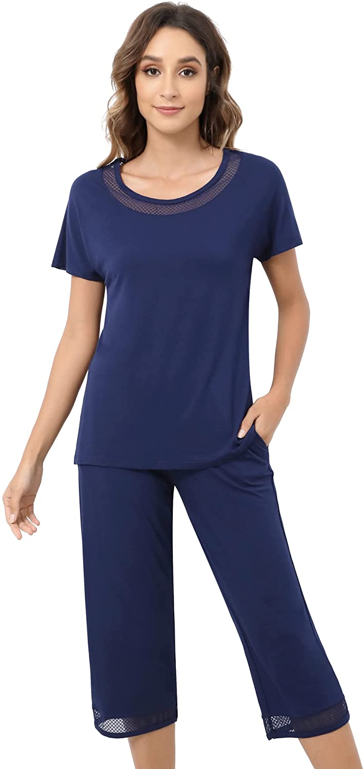 Price:$35.99 Womens Capri Pajamas Short Sleeve Sleepwear Soft Bamboo Viscose Pjs with Pockets S-4XL at Amazon Women’s Clothing store
