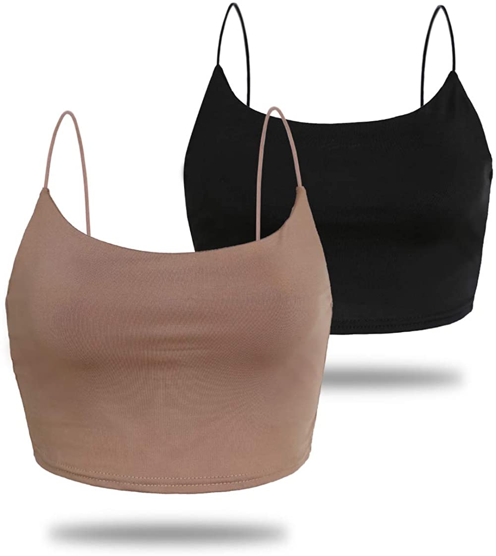 Price:$18.99 Women's Basic Solid Cami Spaghetti Double Layer Crop Tank Top at Amazon Women’s Clothing store