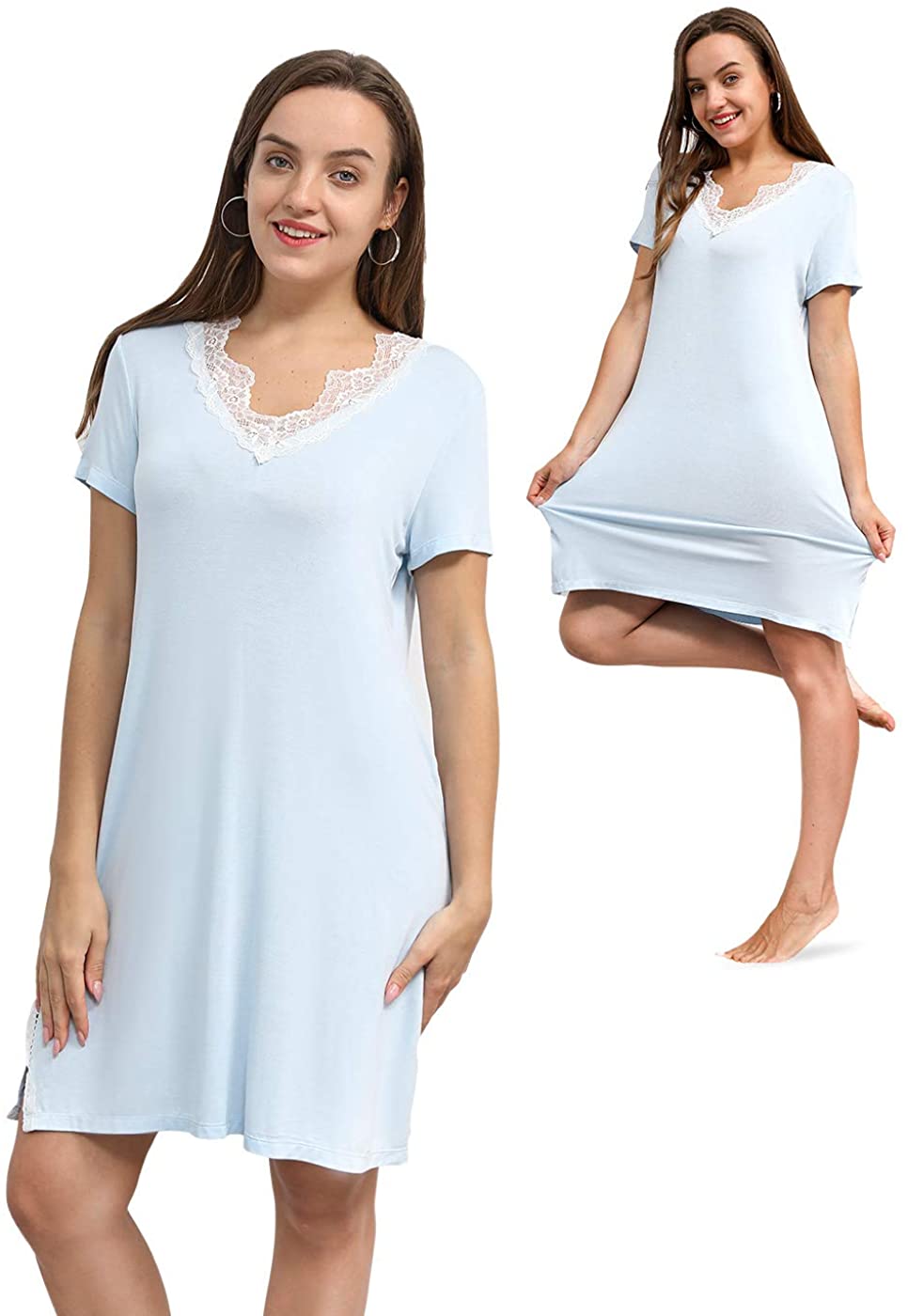 Price:$24.99 Night Gowns for Ladies/ Youth Girls, Silk Nightgown for Women, Black and White Sexy Nightwear XS-2XL at Amazon Women’s Clothing store
