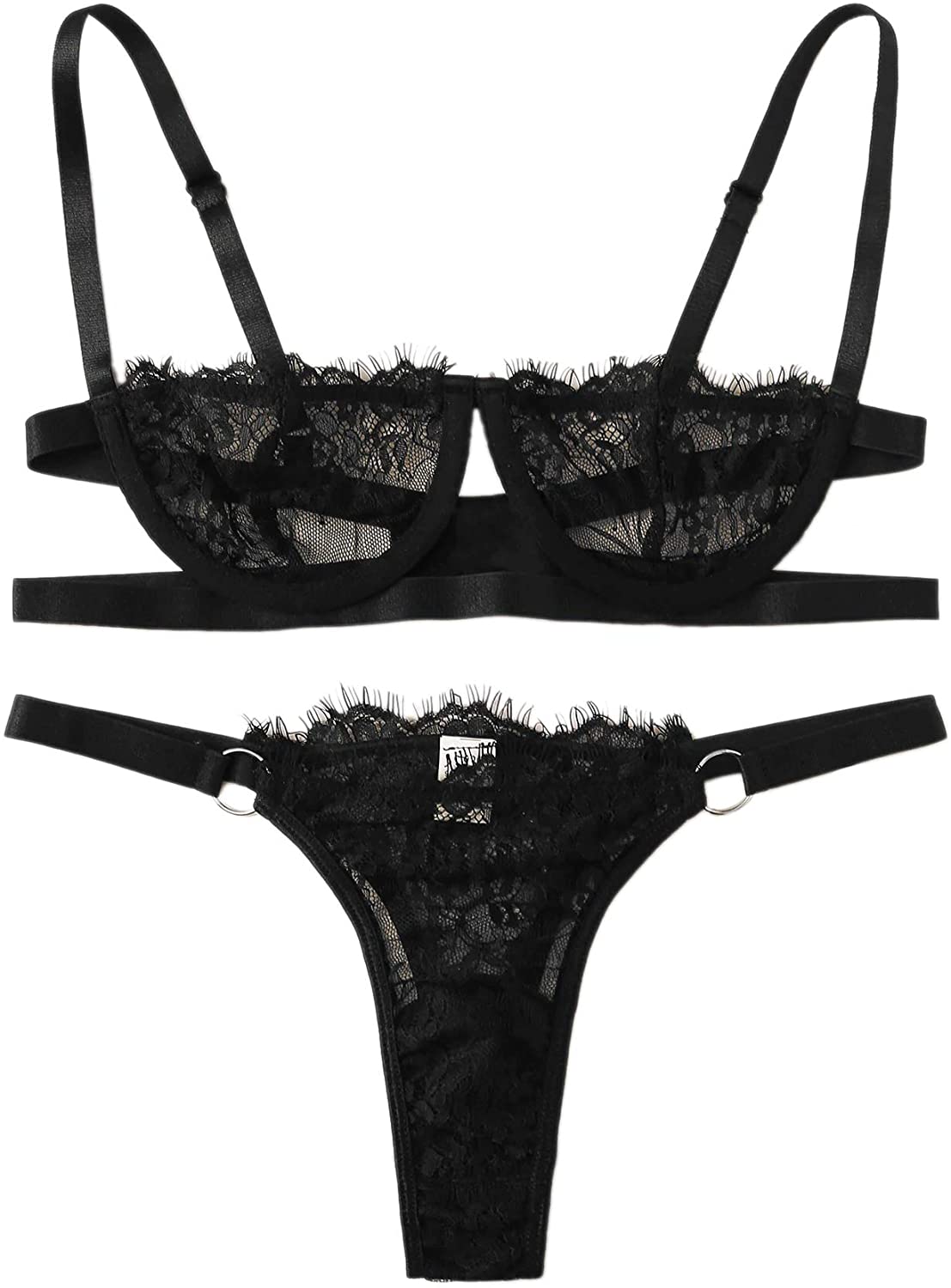 Price:$14.75 Women's 2 Piece Sexy Lace Strap Bralette Bra and Panty Lingerie Set Push Up at Amazon Women’s Clothing store