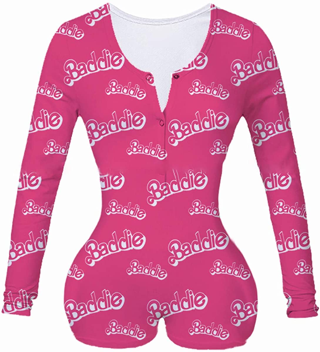 Price:$6.99 Women Sexy Short Rompers Bodysuit Long Sleeve Printed V Neck Bodycon Stretch Button Pajama Jumpsuit : Clothing, Shoes & Jewelry
