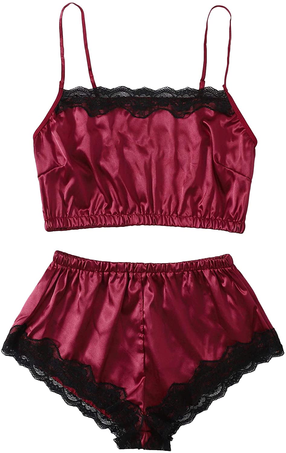 Price:$16.99 Women's Sleepwear Sexy Lace Trim Lingerie Satin Pajamas Cami Shorts Set at Amazon Women’s Clothing store