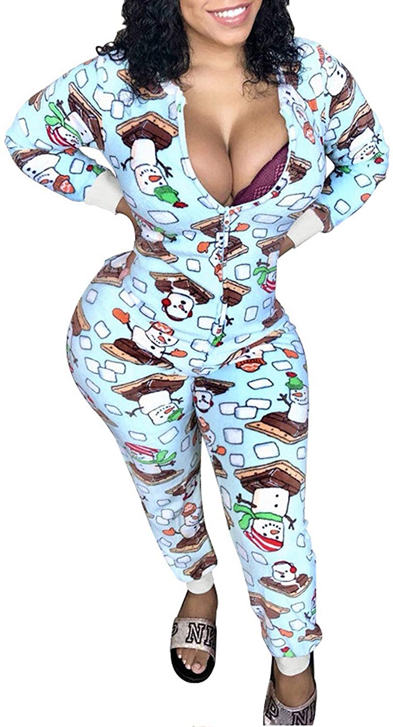Price:$26.99 Womens One Piece Onesie Sleepwear, Printed Christmas Pajamas V-Neck Party Clubwear Nightwear Jumpsuit Rompers : Clothing, Shoes & Jewelry