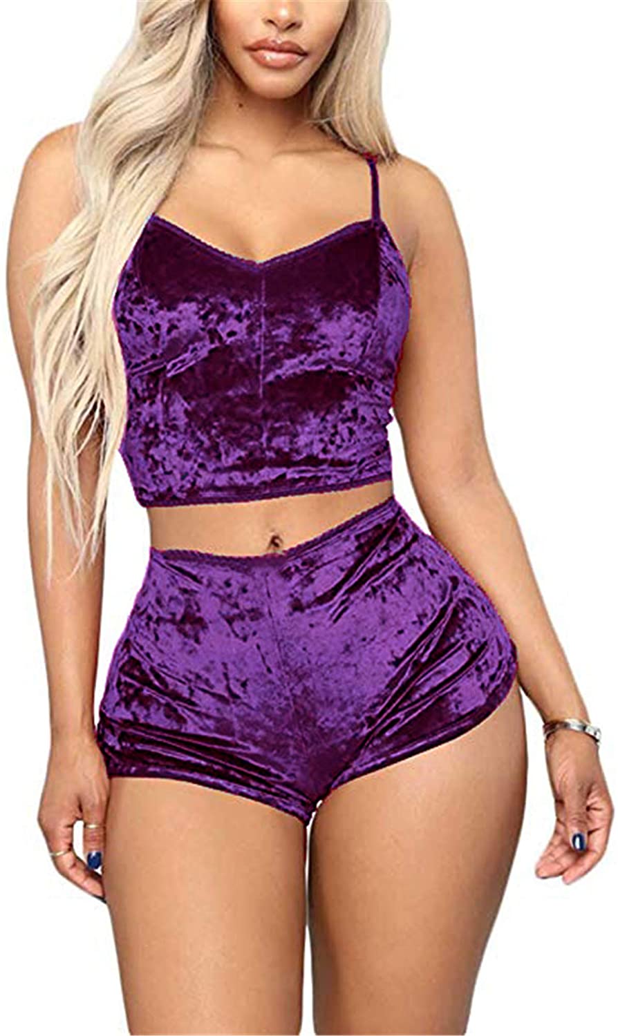 Price:$13.59 Sexy Velvet Lingerie Babydoll Pajamas Set Sleepwear Strappy Camisole Shorts Satin Two Piece Outfit at Amazon Women’s Clothing store