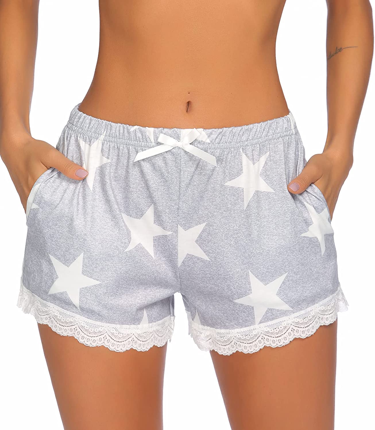 Price:$14.98 Women's Sleep Shorts Stretchy Pajama Bottoms Shorts with Lace Hem at Amazon Women’s Clothing store