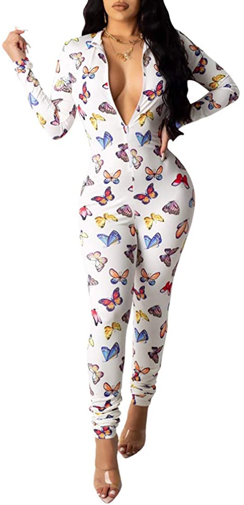 Price:$29.99 Women's Sexy Deep V Neck Long Sleeve Bodycon Club Jumpsuits Romper One Piece Bodysuit : Clothing, Shoes & Jewelry