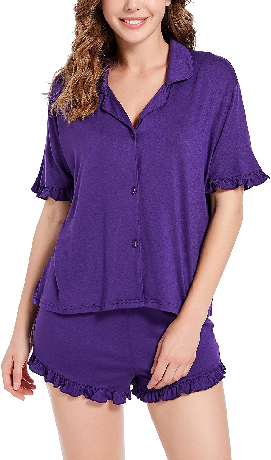 Price:$16.99 Women's Pajama Set,V-neck Short Sleeve Sleepwear PJS Sets Loungewear Ladies Pajamas（S-XXL） at Amazon Women’s Clothing store
