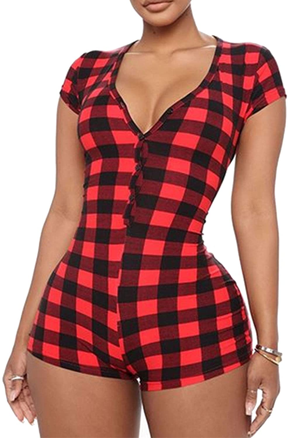Price:$8.99 Women 's Bodysuit Short Sleeve Deep V Neck Leotard Tops Bodycon Jumpsuits Shorts Pajamas Outfit for Women : Clothing, Shoes & Jewelry