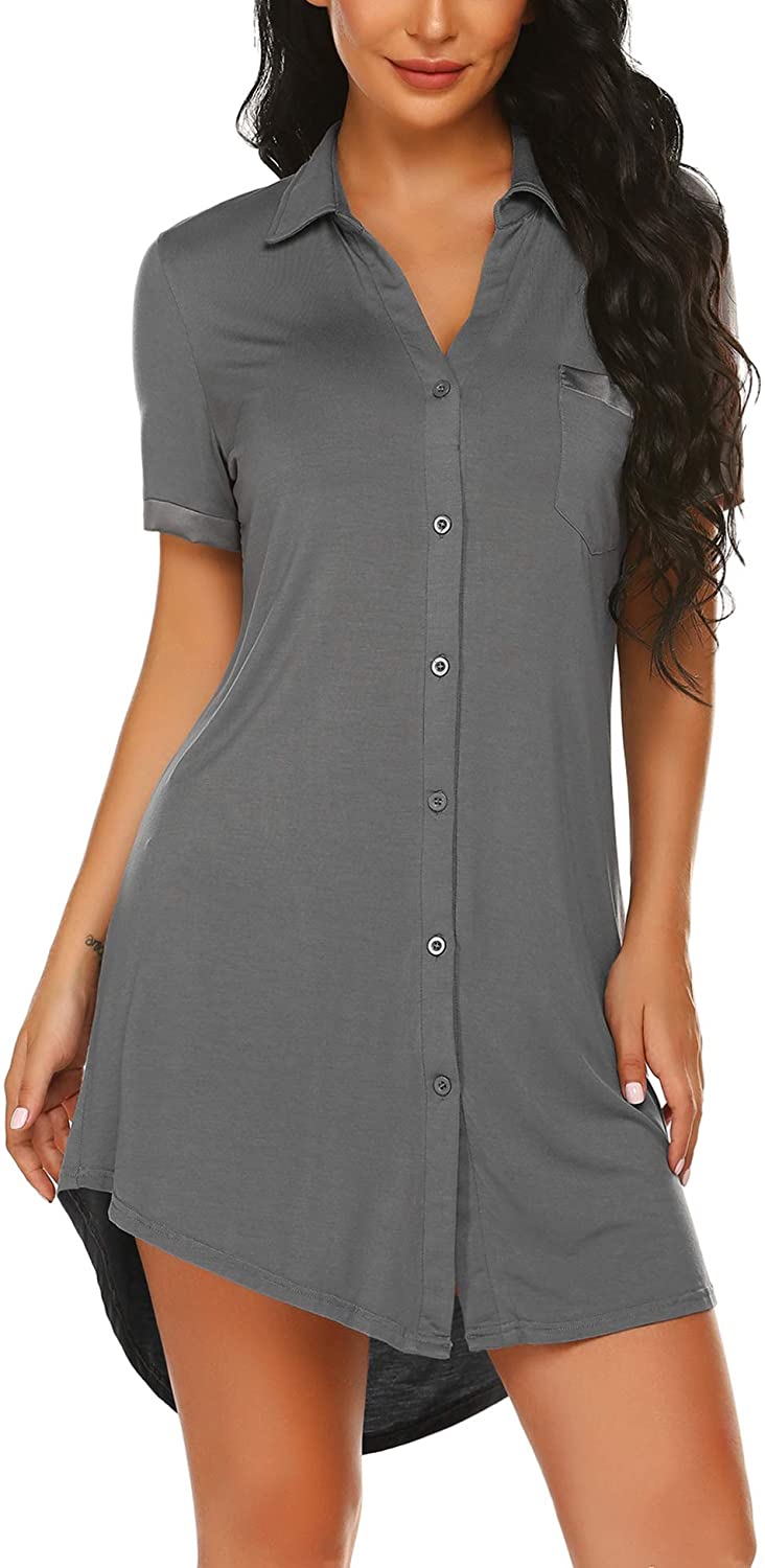 Price:$12.99 Womens Sleep Shirt Sexy Sleepwear Short Sleeve Button-Front Nightshirts at Amazon Women’s Clothing store