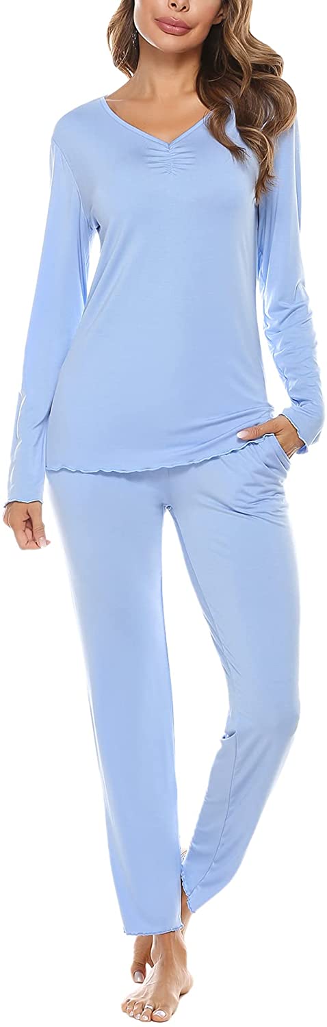 Price:$24.99 Pajamas for Women Long Sleeve Sets Cotton Pjs Set Ladies Loungewear Winter Sleepwear Soft Lounge Set with Pockets at Amazon Women’s Clothing store
