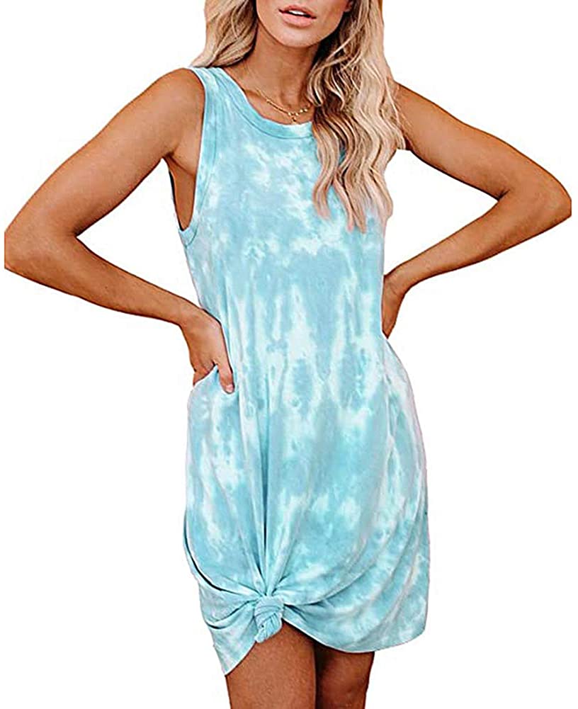Price:$10.88 Women's Casual Loose T-Shirt Dress Tie Dye Sleeveless Tank Top Beach Mini Dresses at Amazon Women’s Clothing store