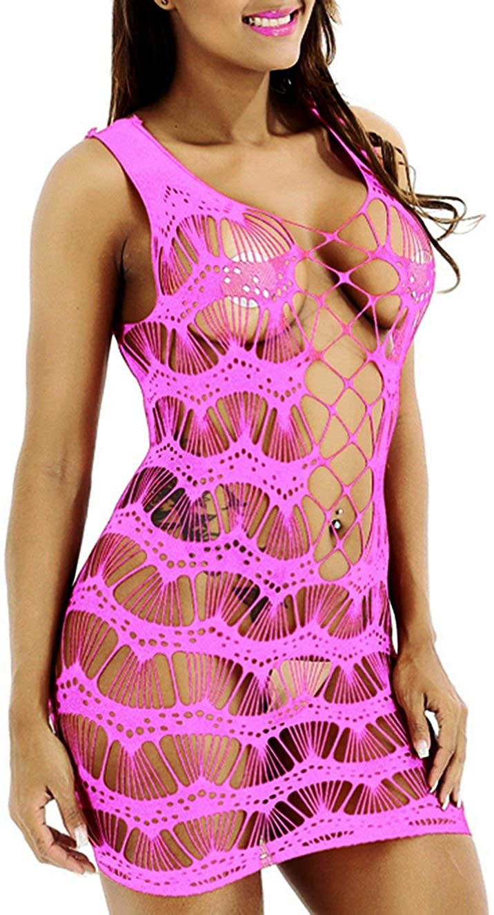 Price:$7.99 Women Fishnet Lingerie See Through Sleepwear One Piece V-Neck Babydoll Mini Dress One Size Pink : Clothing, Shoes & Jewelry
