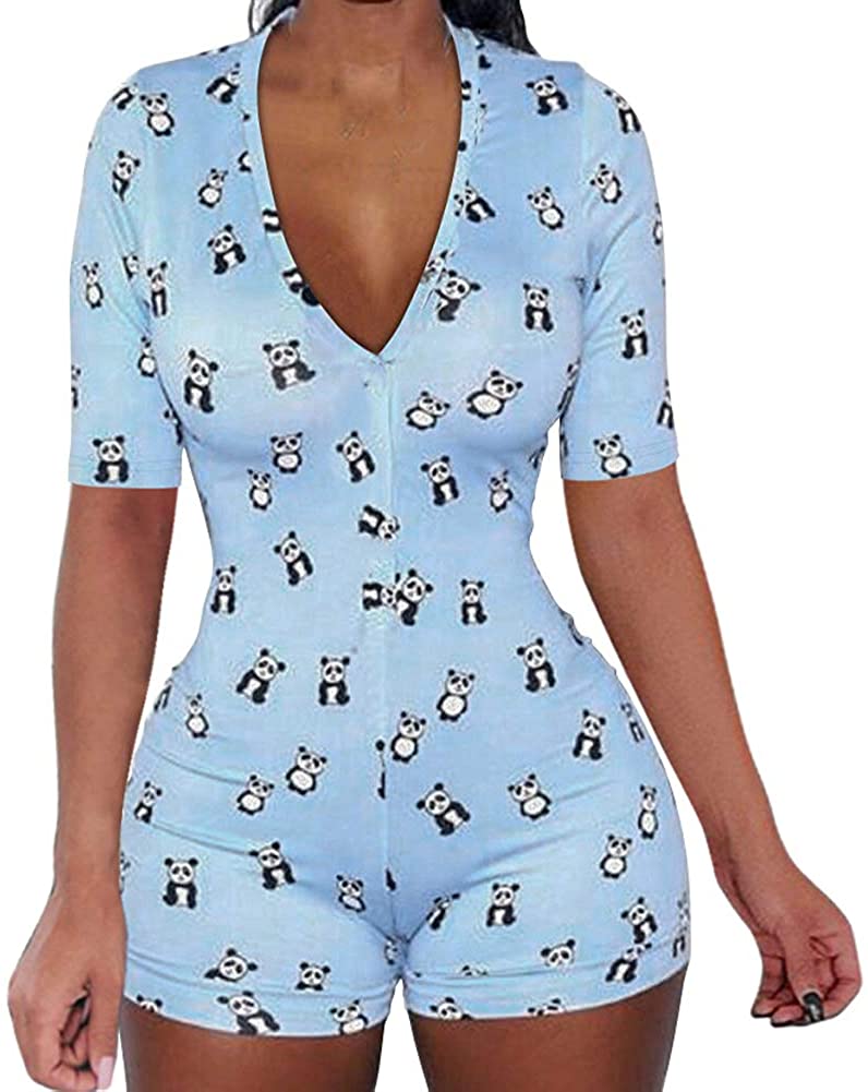 Price:$9.99 Women's V-Neck One Piece Bodysuit Leopard Bodycon Romper Sleepwear Shorts Jumpsuit Pajama : Clothing, Shoes & Jewelry