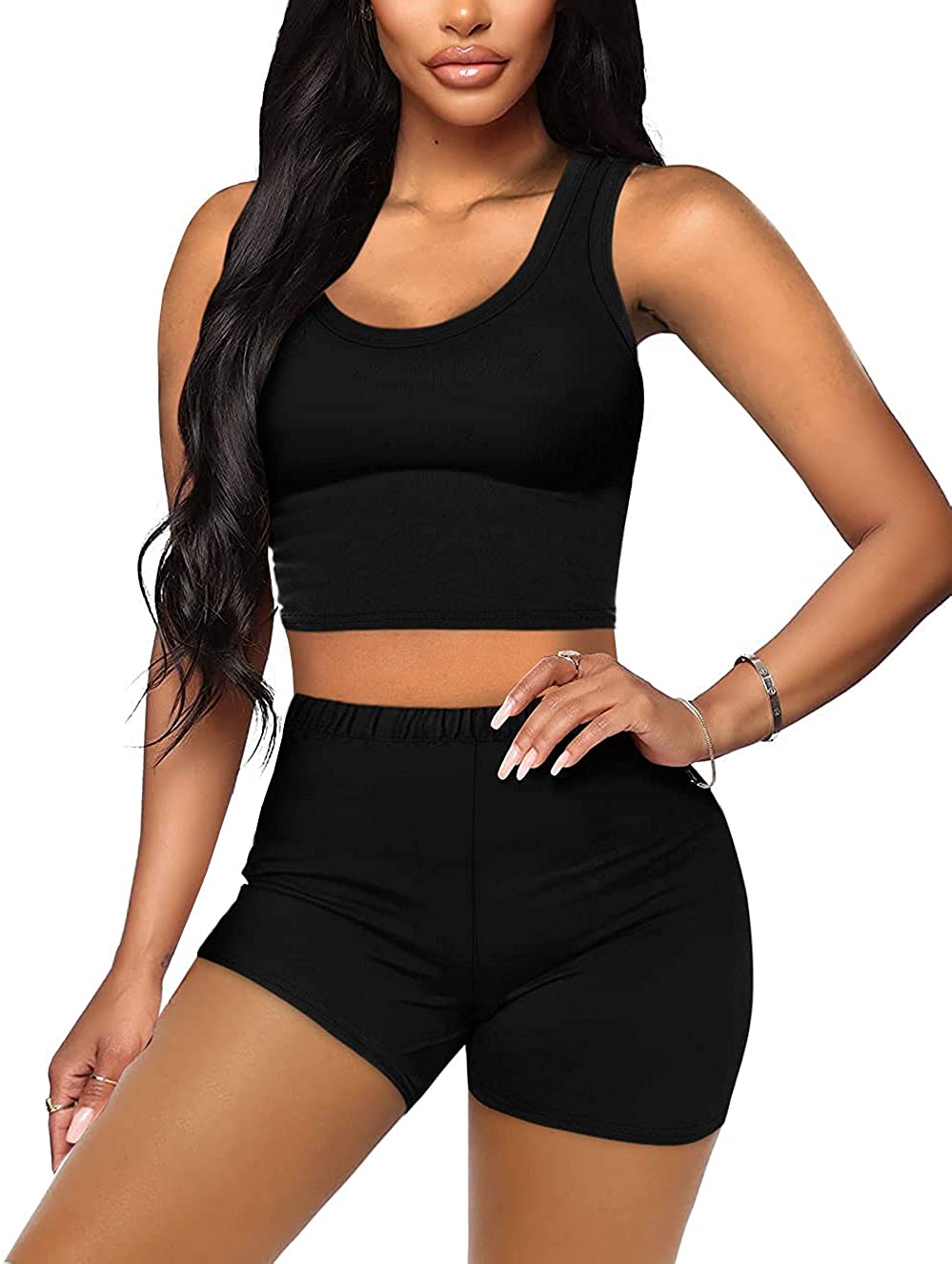 Price:$18.99 Workout Sets 2 Piece Outfits Seamless Racerback Sports Bra Yaga Shorts High Waist S-XL : Clothing, Shoes & Jewelry