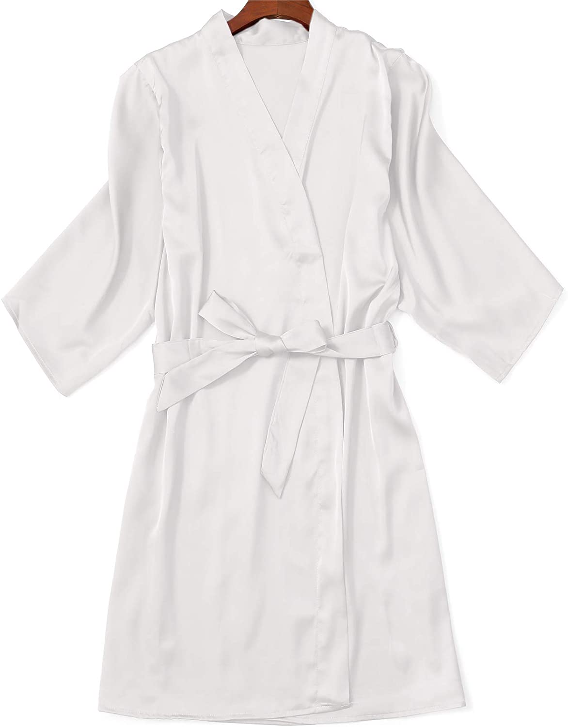Price:$9.90 Bride Bridesmaid Robes Silky White Kimono Robes Bathrobes Short Sleepwear for Women Aqua M L XL at Amazon Women’s Clothing store