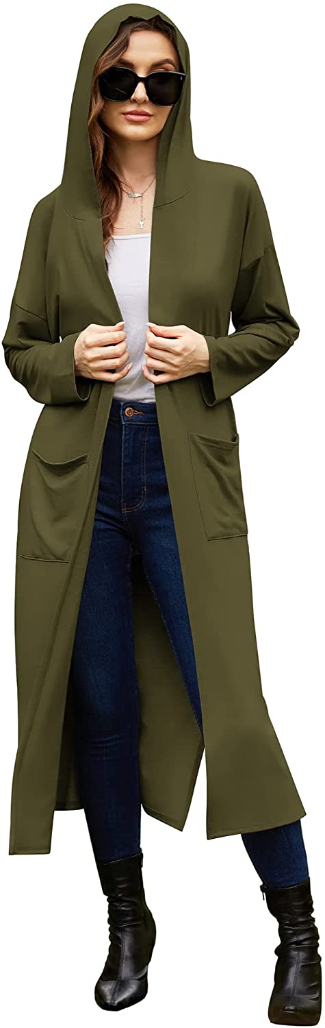 Price:$14.99 Women's Hooded Robes Long House Coat Open Front Barthrobe Long Sleeve Hooded Duster Soft Loungewear with Pockets at Amazon Women’s Clothing store