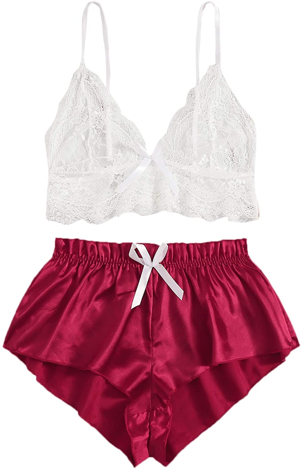 Price:$12.99 Women's 2 Piece Lingerie Set Lace Cami Top with Shorts with Panties Sexy Pajama Set at Amazon Women’s Clothing store