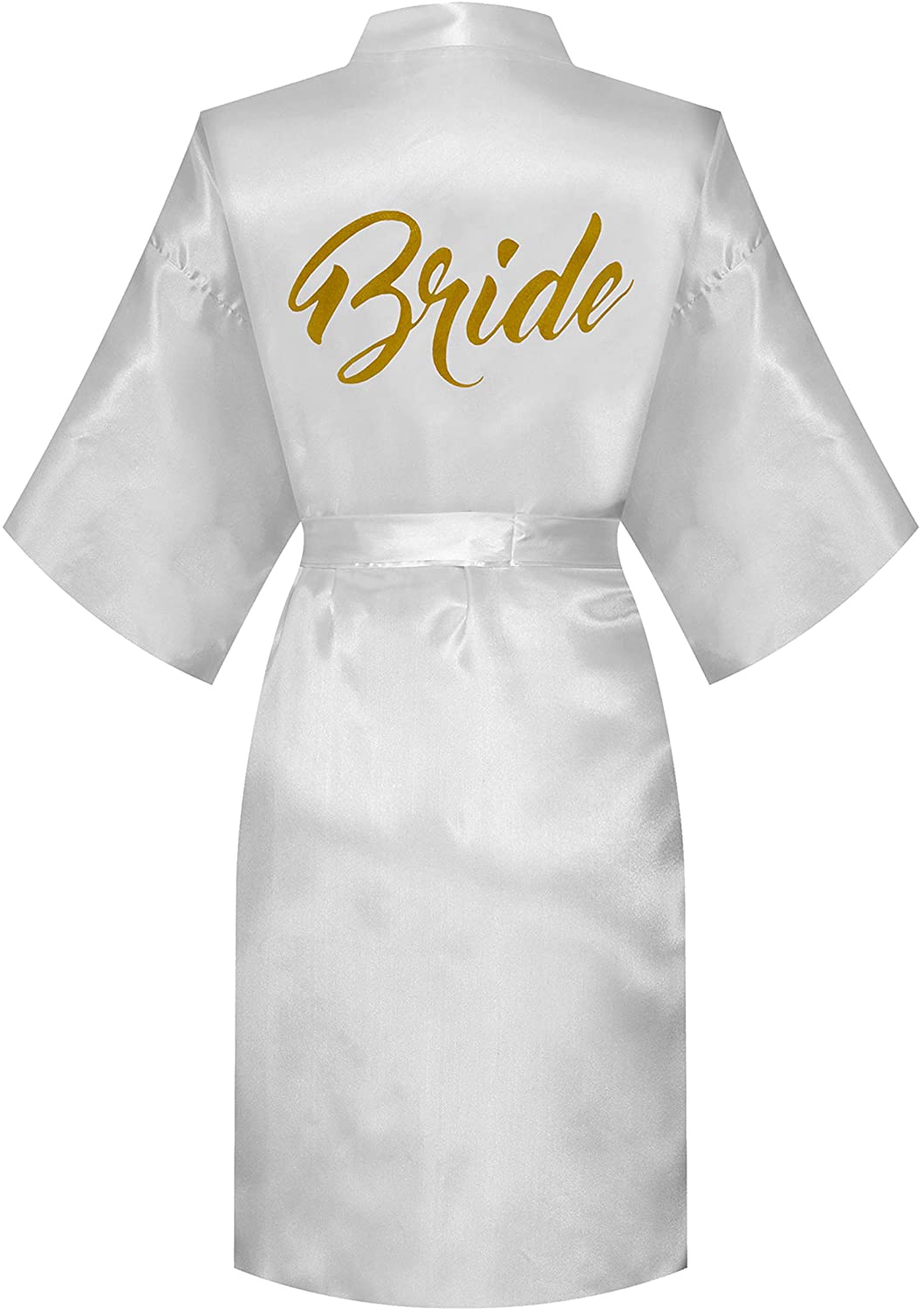 Price:$12.99 Women Bride Bridesmaid Gold Glittering One Size Robe for Wedding Party Getting Ready, Short (White, Bride) at Amazon Women’s Clothing store