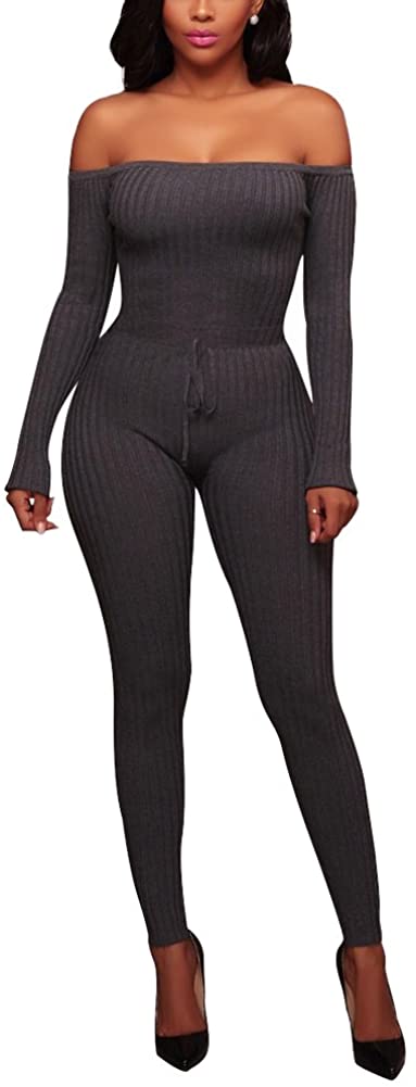 Price:$29.00 Womens Sexy Off Shoulder Tights Leggings Jumpsuits - Bodycon Long Sleeve Skinny Long Pants Rompers Clubwear : Clothing, Shoes & Jewelry