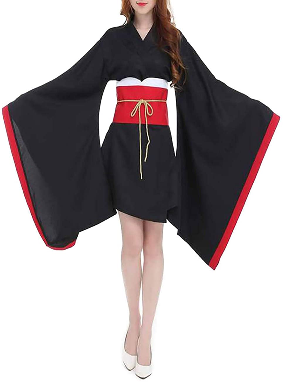 Price:$34.80 Short Kimono Dress with Obi Belt Gothic Lolita Yukata Robe Japanese Traditional Kimono Cosplay Fancy Dress : Clothing, Shoes & Jewelry