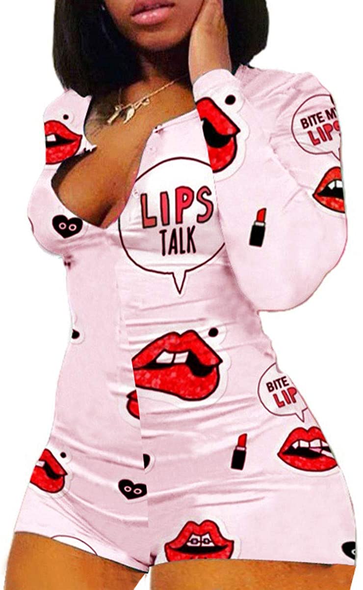 Price:$7.99 V Neck Short Onesies Bodysuit Christmas Snowflake Print Long Sleeve Pajama Jumpsuit Sleepwear at Amazon Women’s Clothing store