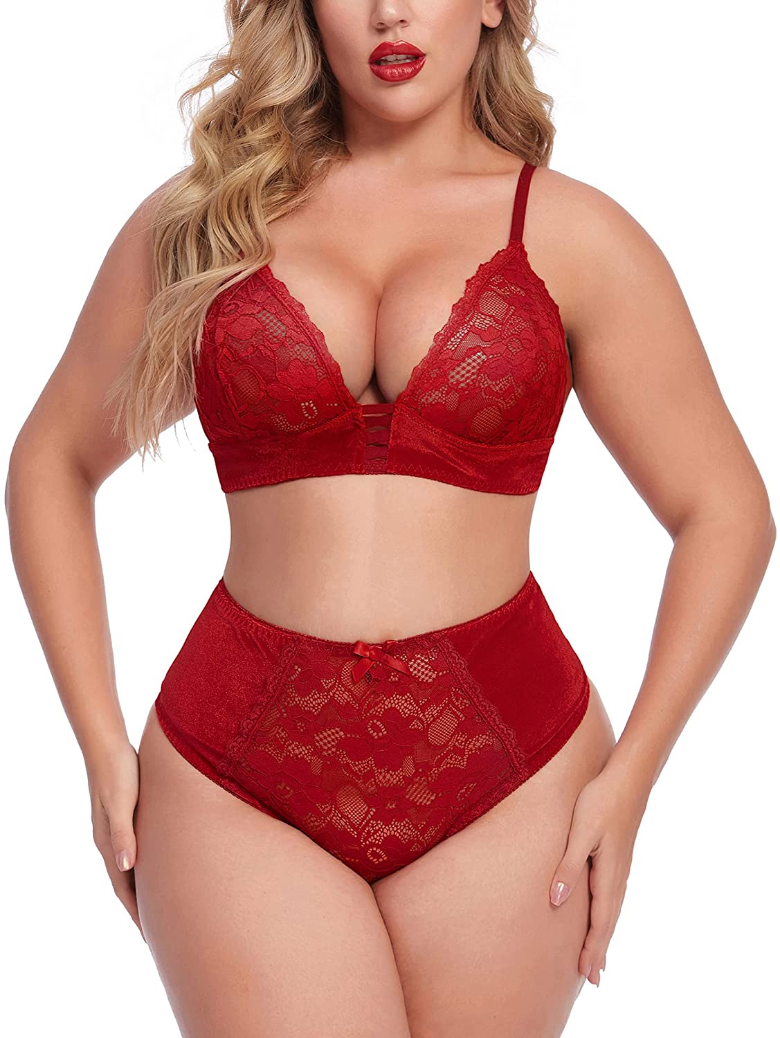 Price:$8.99 Plus Size Lingerie Set for Women High Waisted Bra and Panty Set Two Piece Velvet Lingerie Bralette Panty S~4XL: Clothing, Shoes & Jewelry