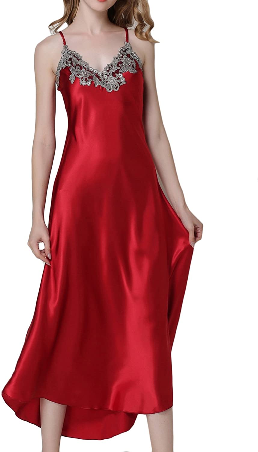 Price:$17.99 FASHION Women's Nightdress Lace Satin Nightgowns Long Chemise Sleepwear at Amazon Women’s Clothing store