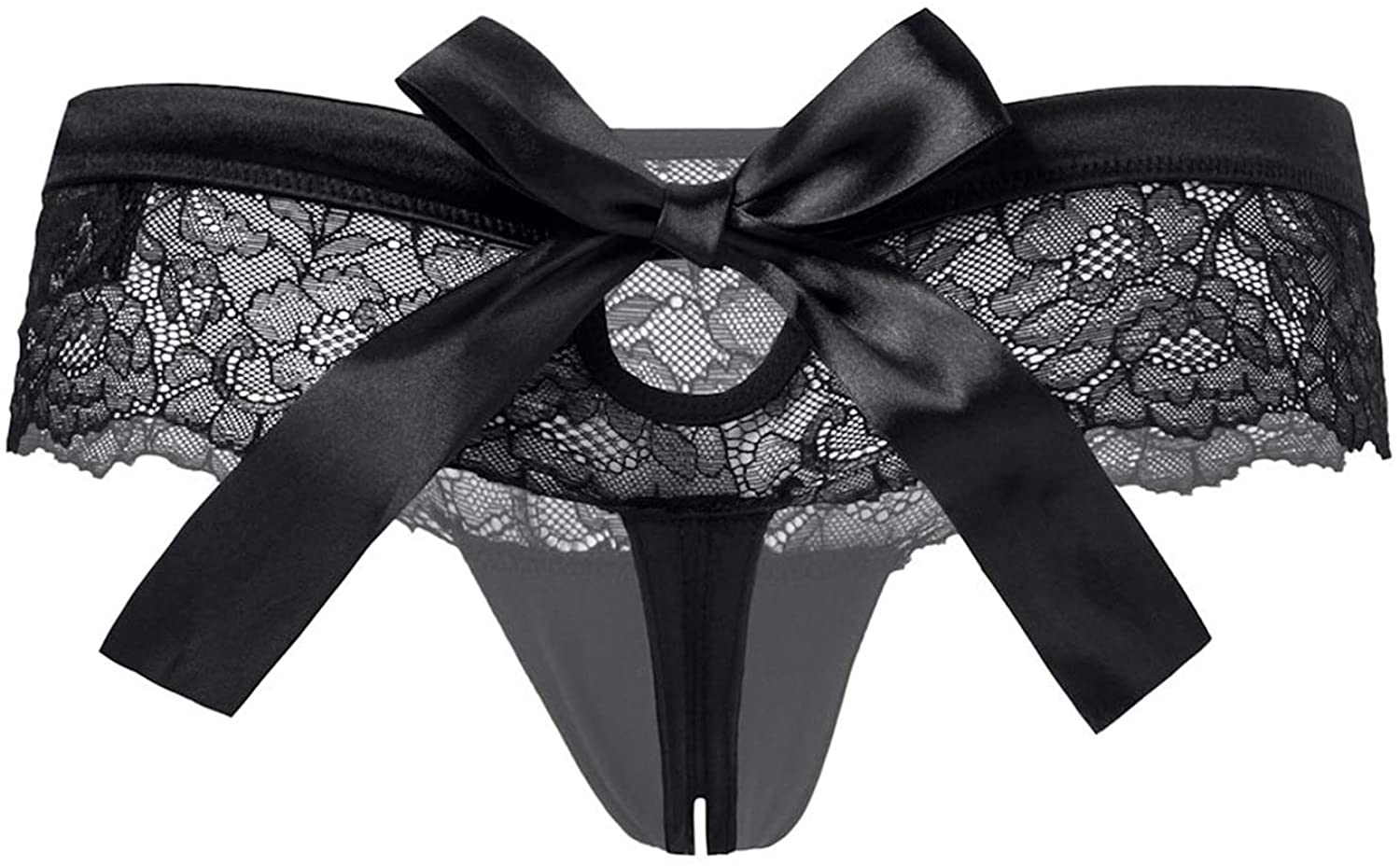 Price:$9.99 Women's Lace Stretch Sexy Thong Bikini Panties Bow Tie Breathable Fashionable（black xxl） at Amazon Women’s Clothing store