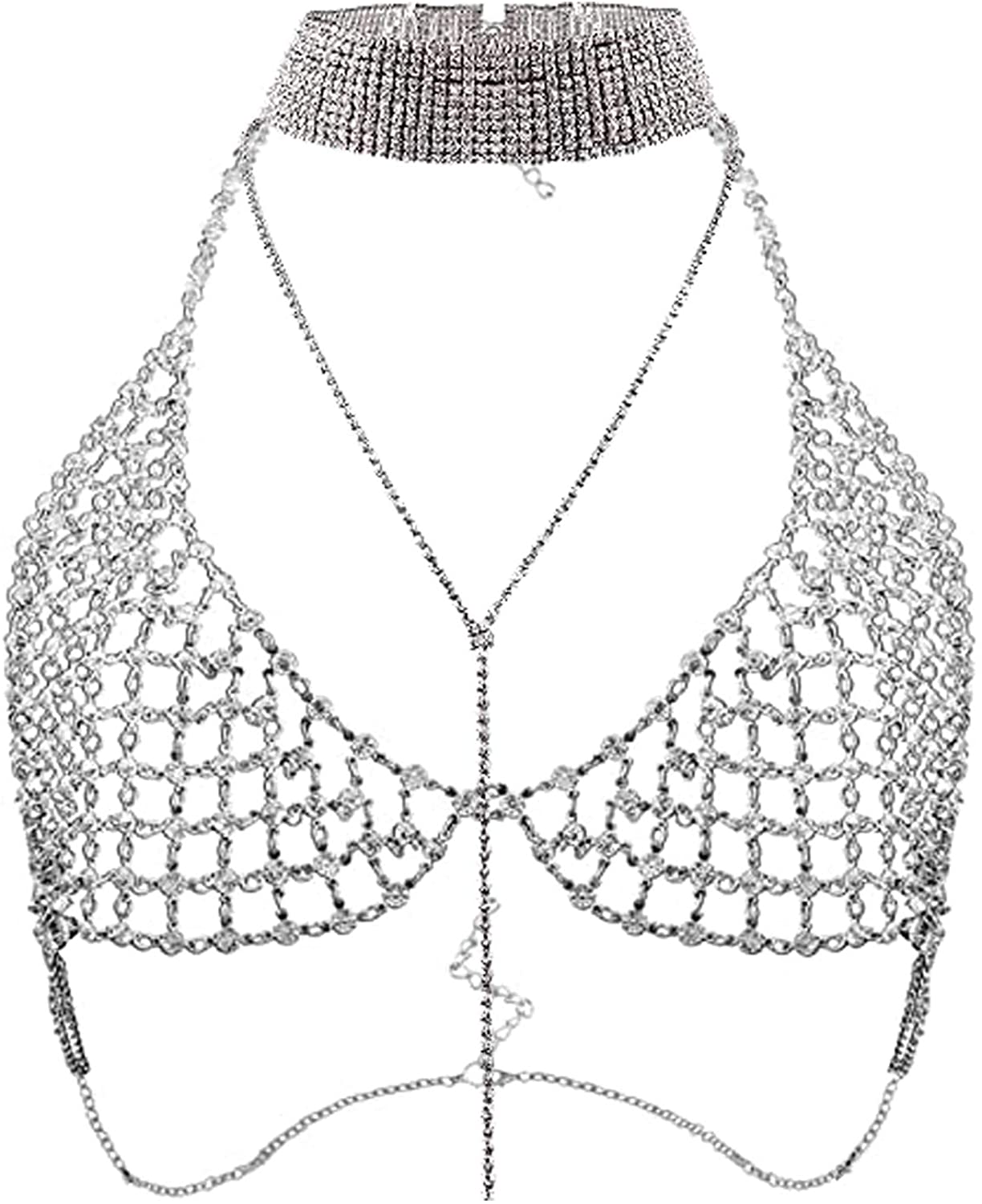Price:$19.99 Rhinestones Choker Sexy Crystal Body Jewelry Bra Design Summer Beach Necklace Set Jewelry: Clothing, Shoes & Jewelry