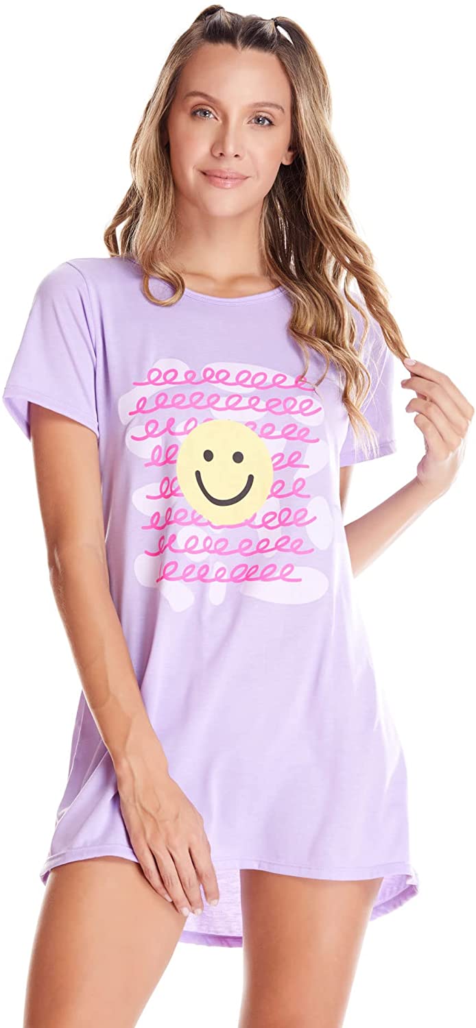 Price:$25.99 D'Amore Sleepshirt Purple happy at Amazon Women’s Clothing store