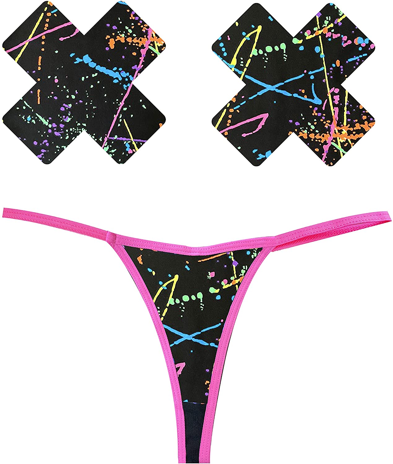 Price:$19.99 Nude Grafitti Black Neon Retro UV Naughty Knix G String with Matching Nipztix Pasties Nipple Covers For Raves and Festivals: Clothing, Shoes & Jewelry