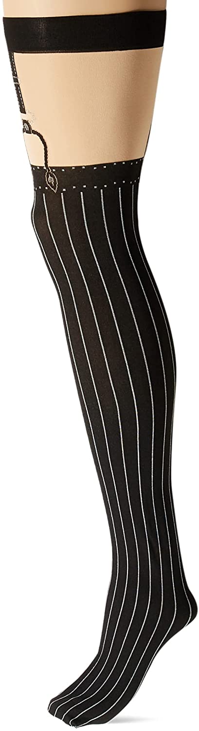 Price:$18.95 Avenue Women's Pinstriped Suspender Illusion Thigh Highs, Black/Nude, One Size: Garters: Clothing, Shoes & Jewelry