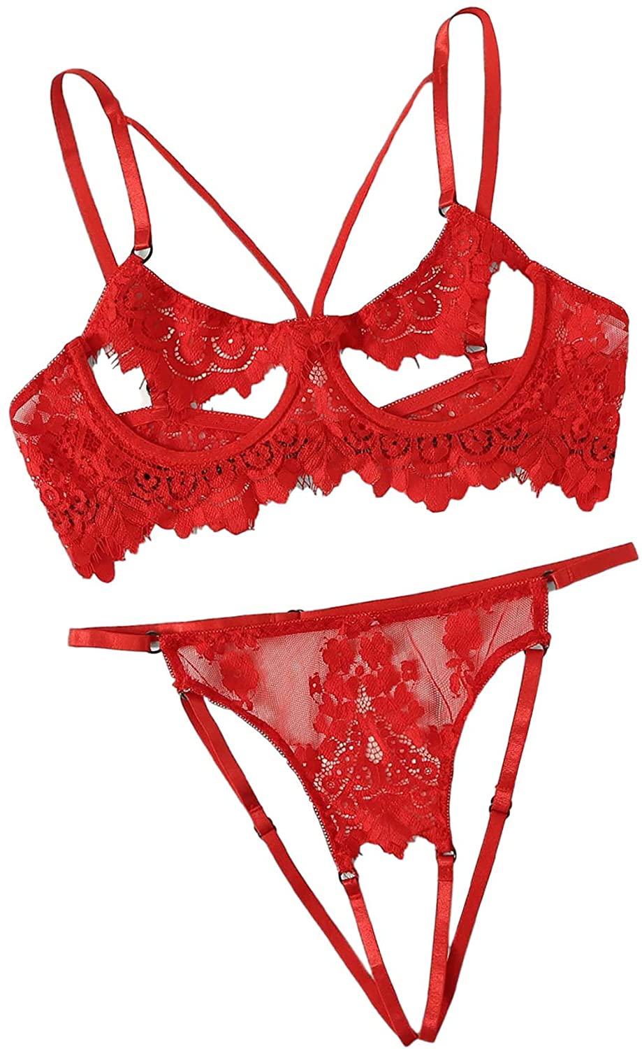 Price:$17.99 Sexy Underwire Strappy Eyelash Floral Lace Sheer Lingerie Set for Women See Through Bra and Panty 2 Piece: Clothing, Shoes & Jewelry