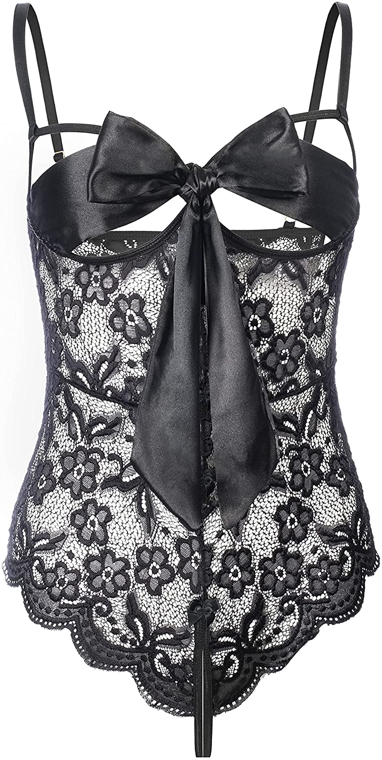 Price:$11.99 Teddy Lace Lingerie Bodysuit Self Knot One Piece Floral Deep V Christmas Underwear High Cut Straps Adjustable Halter at Amazon Women’s Clothing store