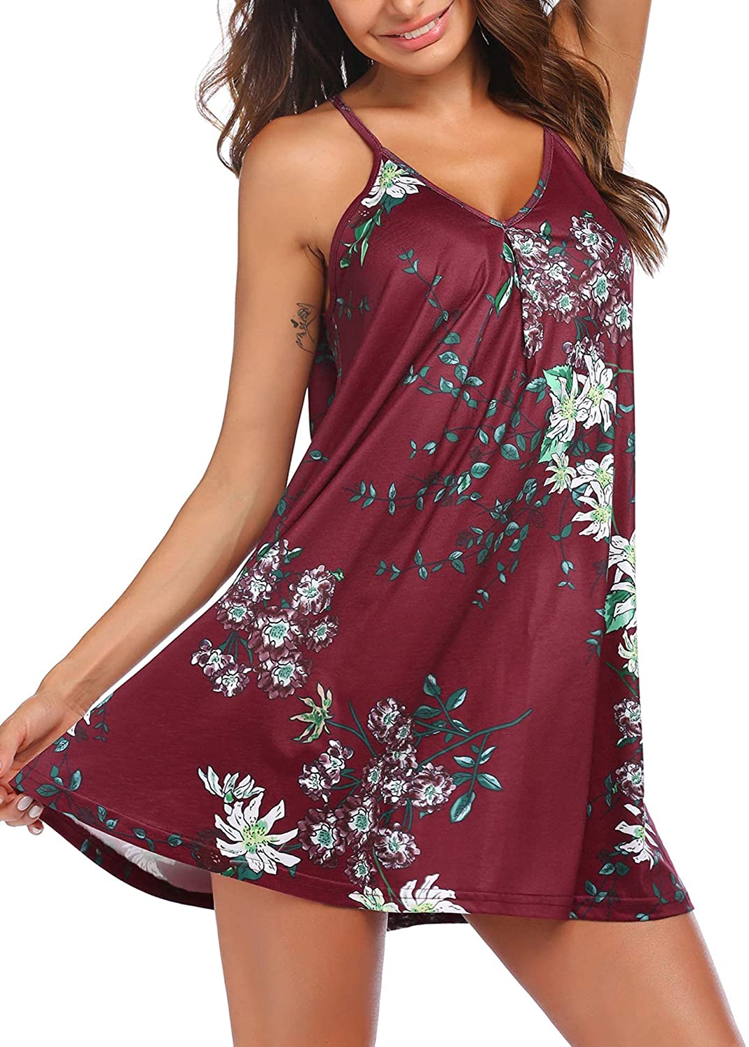 Price:$10.99 Nightgown for Women Loose Sleepwear V Neck Pajama Dress Soft Nightshirt Sleeveless Nightdress Short Sleepshirts at Amazon Women’s Clothing store