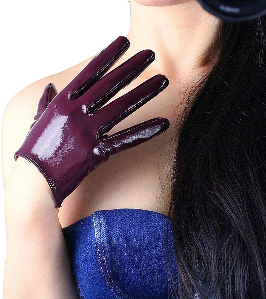 Price:$12.99 Short Dress Gloves Faux Patent Leather PU Wet Look Cosplay Costume Wedding Party Gloves Shiny Dark Wine Red 16 cm : Clothing, Shoes & Jewelry