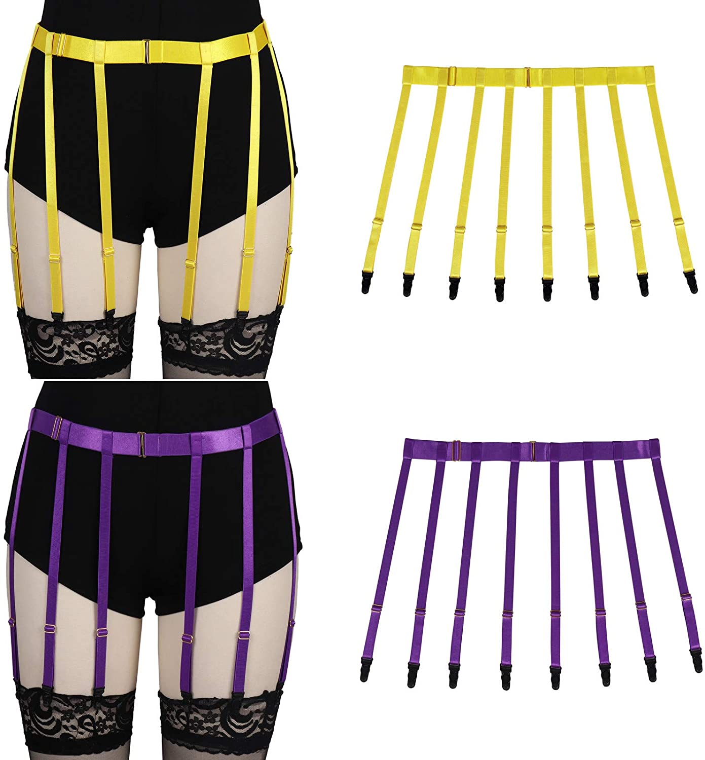 Price:$13.44 Pieces Women's Garter Belts Punk Sexy Caged Thigh Stockings Straps Harness Body Belt Adjustment Size Harajuku Punk Gothic Fashion Rave Lingerie (Orange Yellow Purple) : Clothing, Shoes & Jewelry