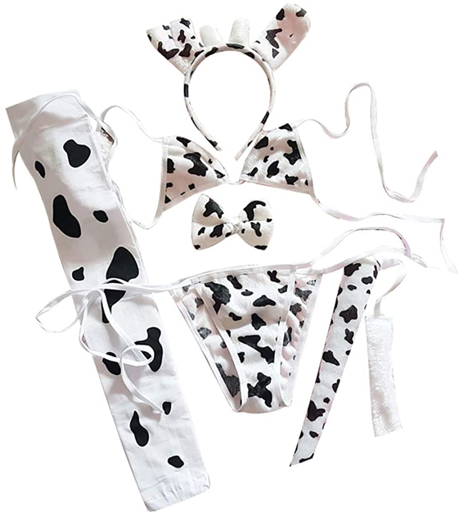 Price:$20.99 Sexy Maid Cosplay Lingerie Furry Milk Cow Costume Kawaii Anime Bikini Set Mini Leopard Print Bra and Panty Outfit (White1) : Clothing, Shoes & Jewelry