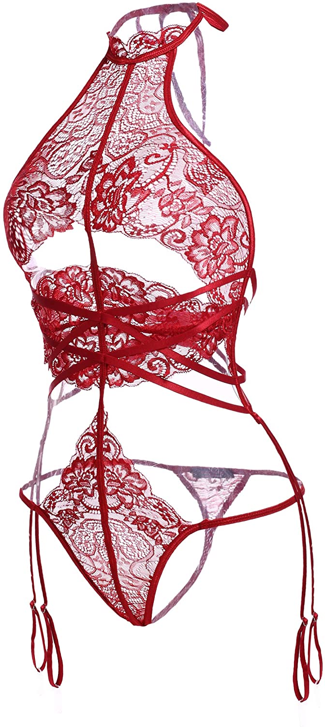 Price:$16.99 Women Lace Bodysuit Lingerie with Garter Belt One Piece Teddy Lingerie Sets at Amazon Women’s Clothing store