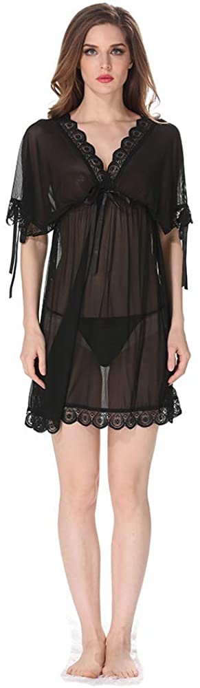 Price:$13.99 See Through Lingerie Outfit Sexy Lace Babydoll Chemise Sheer Dress V Neck Nightgown Backless Sleepweare Black at Amazon Women’s Clothing store
