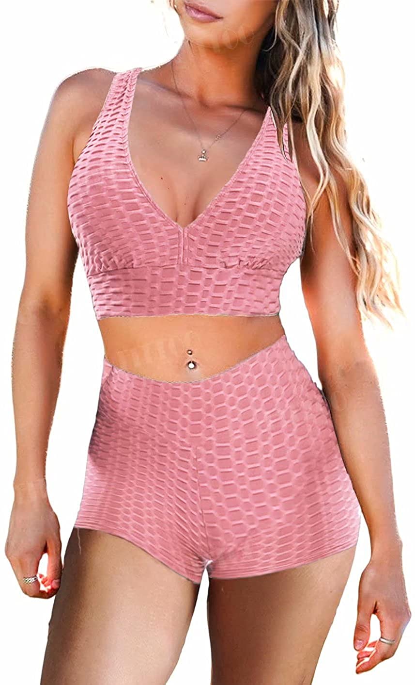 Price:$12.00 Two Piece Outfits for Women Sexy Workout Sets Booty Shorts Hot Padded Bra Summer Club Beach Clothes at Amazon Women’s Clothing store