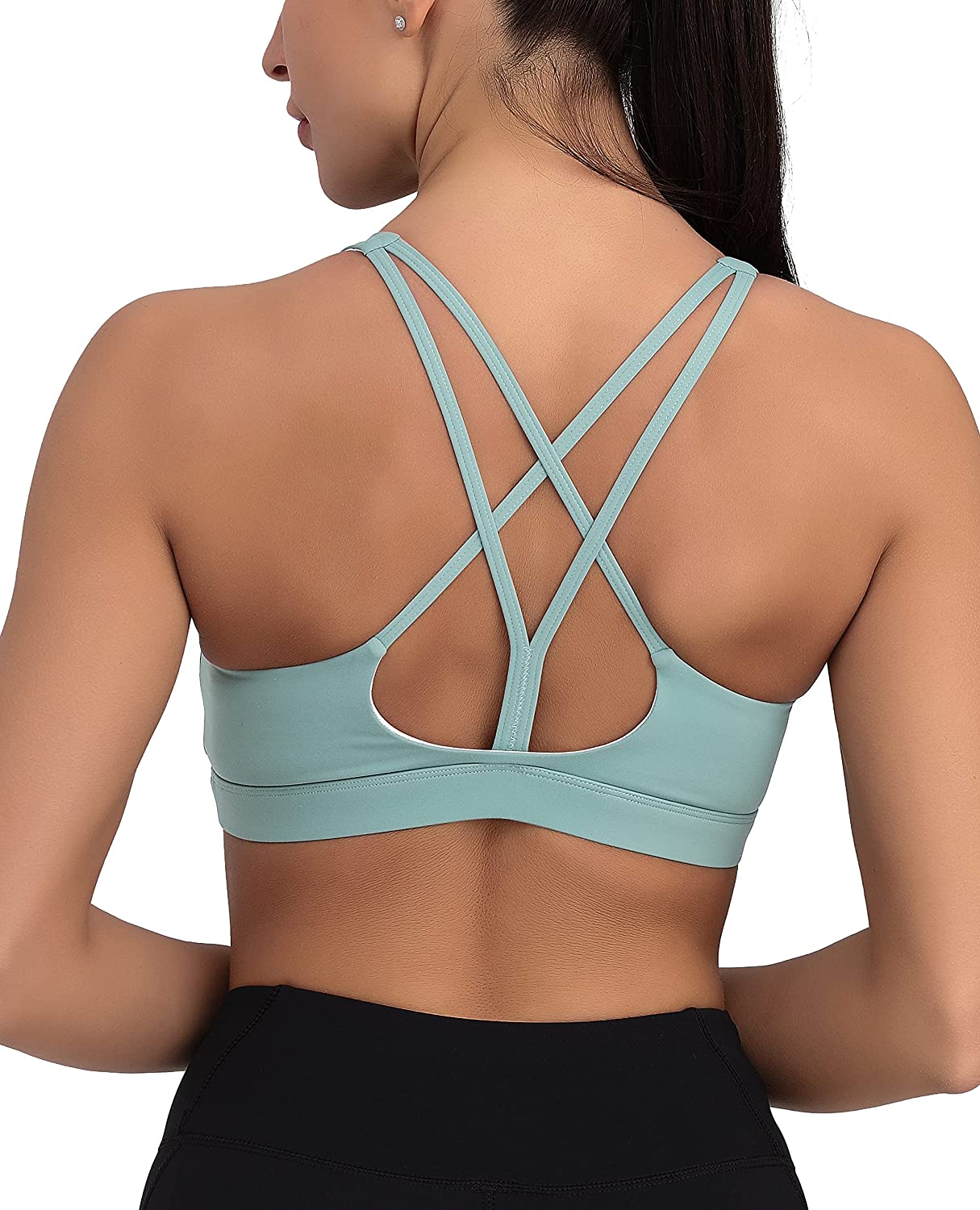 Price:$6.99 Strappy Sports Bra for Women,Sexy Crisscross Back Medium Support Yoga Bra with Removable Cups Padded at Amazon Women’s Clothing store